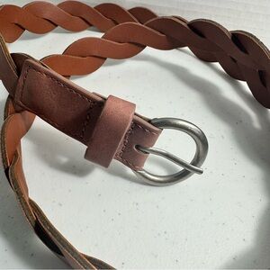 Women’s Rope Braided Belt, Faux Leather, Light Brown/Cognag, 44” Long